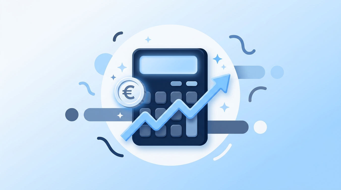 GEO ROI berechnen - Taschenrechner mit steigender Ertragskurve und Euro-Symbol für KI-Suchsichtbarkeit