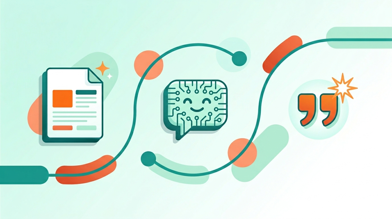 Vendor-Blog, AI-Engine und Citation in einer flachen Illustration als Citation-Flow dargestellt
